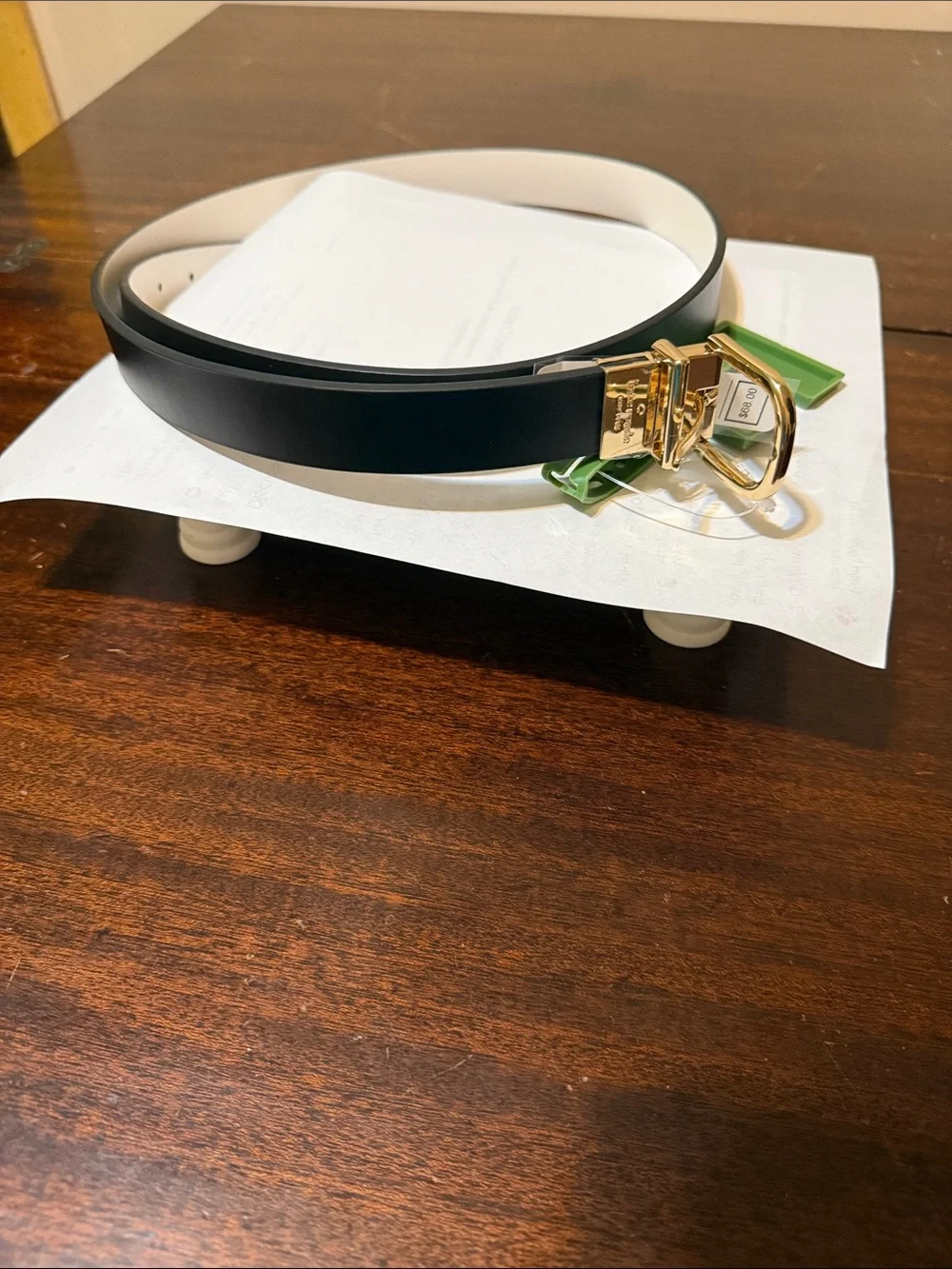 NWT Kate Spade  Black  Skinny Belt with Gold Buckle sz L Reversible! Preppy